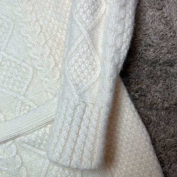 Brooks Brothers Merino Wool White Cream Sweater XL Thick Cable Knit Fisherman - Picture 3 of 8